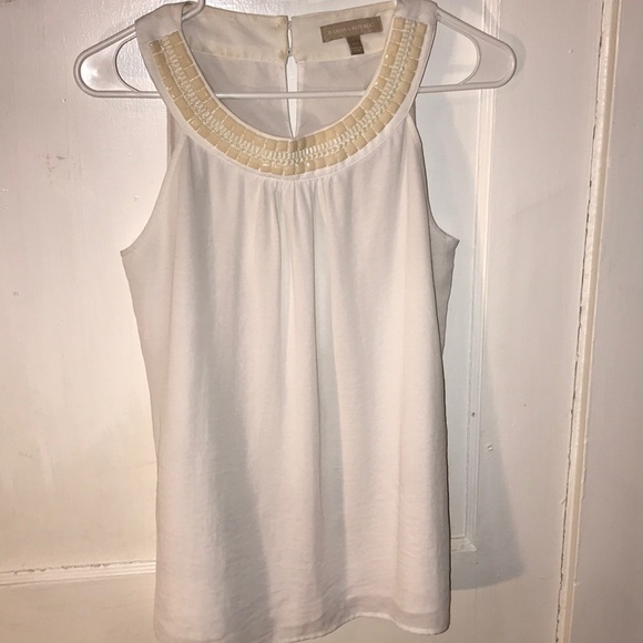 Banana Republic White Top w/Ivory Beaded Neckline - Picture 3 of 8